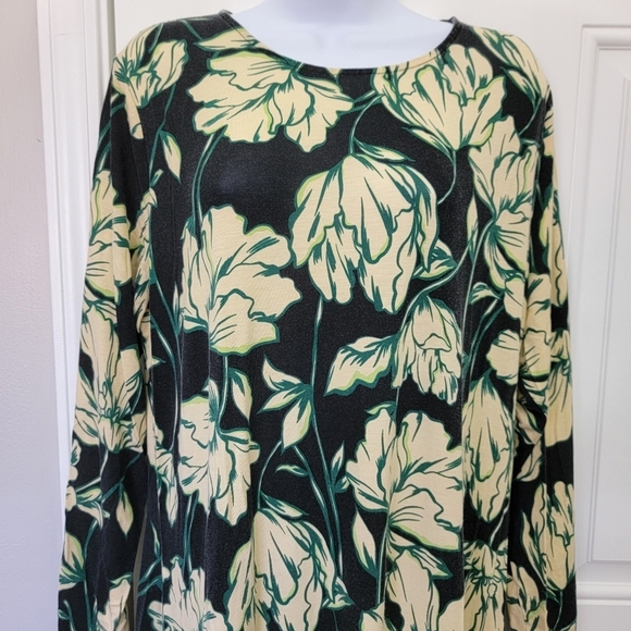 Future Collective Jersey Knit Black Green Cream Tropical Floral Maxi Dress 1X - Picture 2 of 11